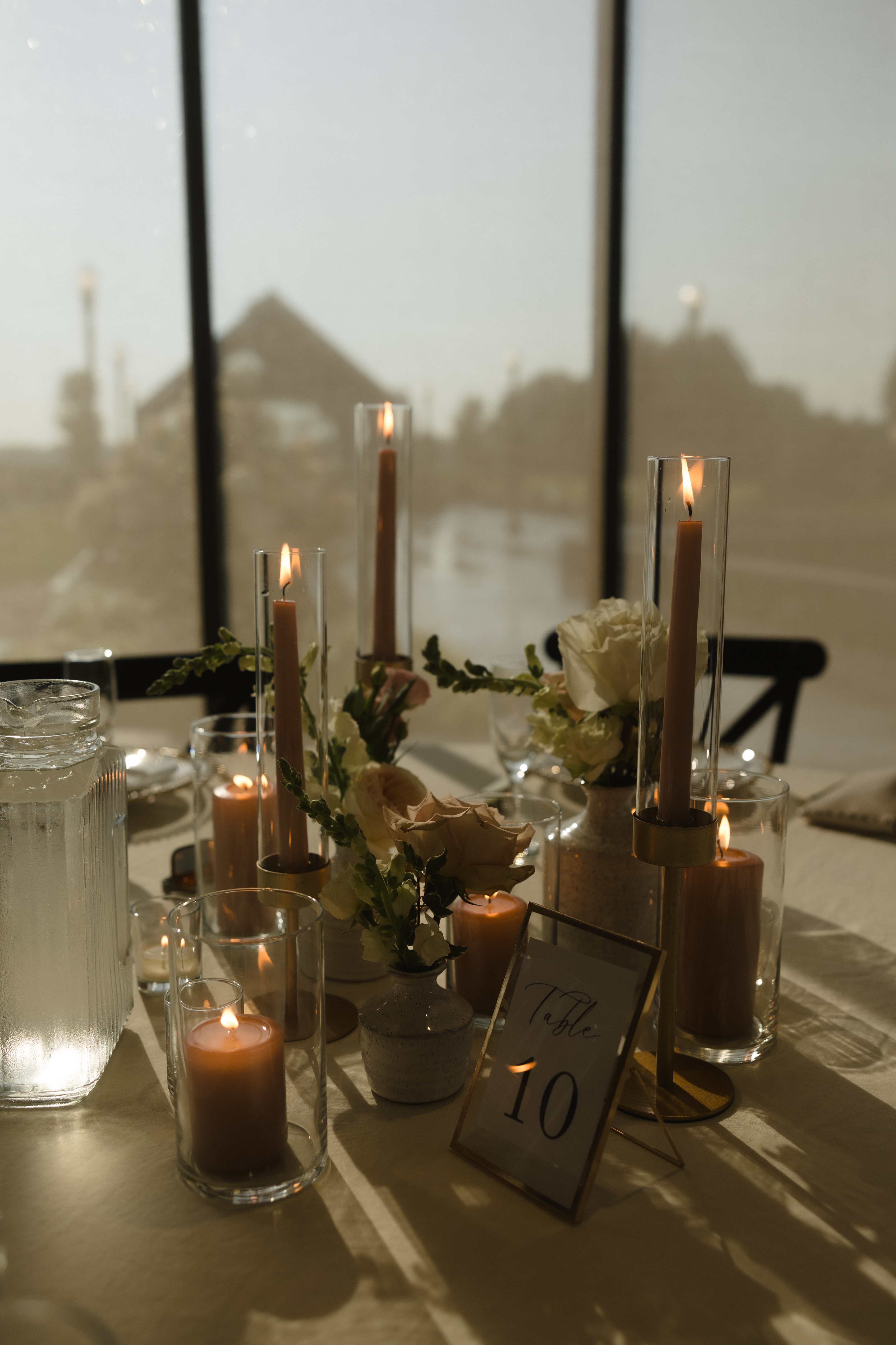 Wedding reception table centerpiece with candles