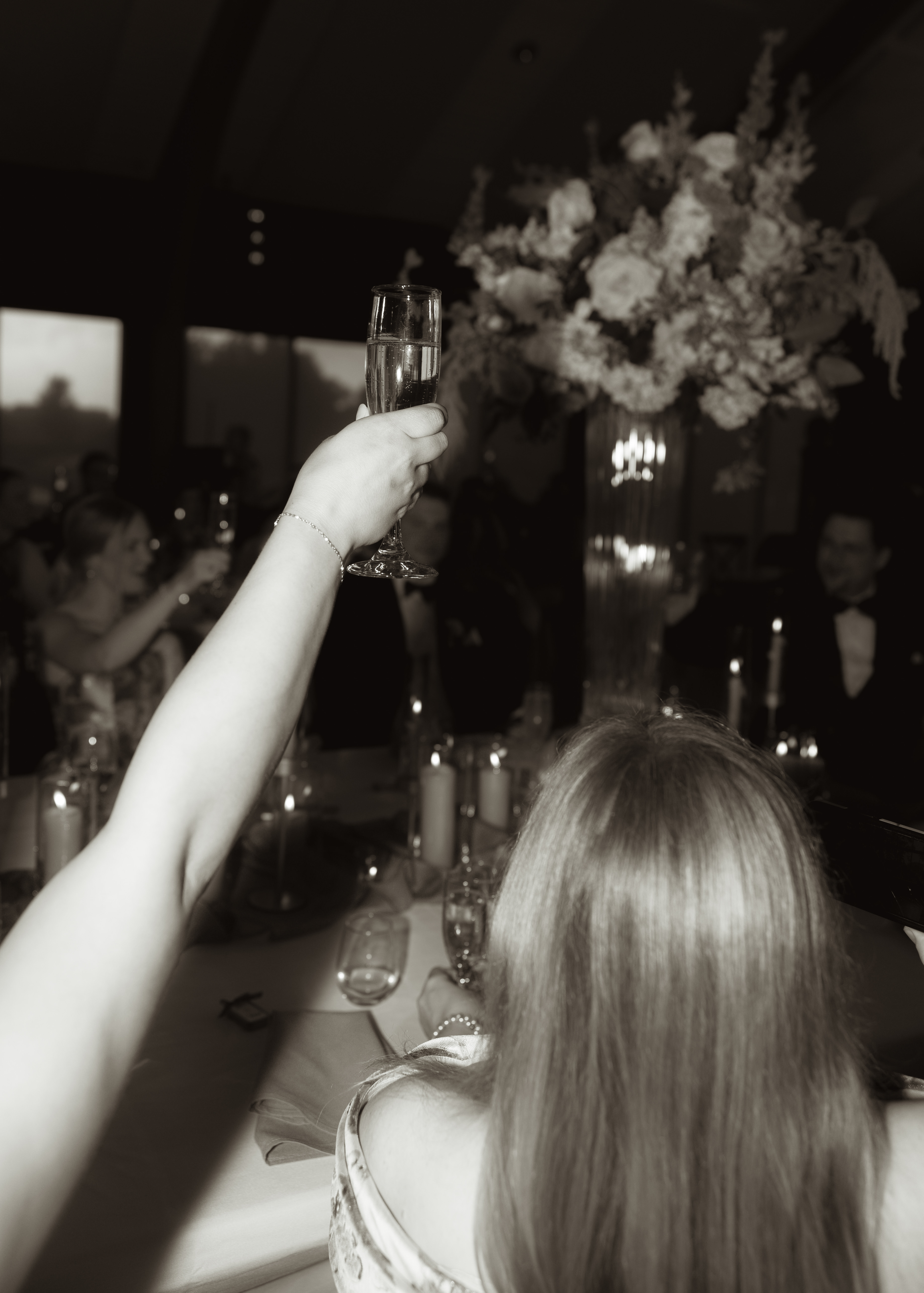 Wedding toast with bouquet